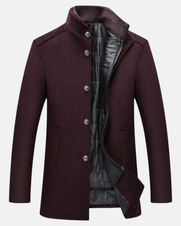 Ethan – Warm Wool Stand Collar Long Coat