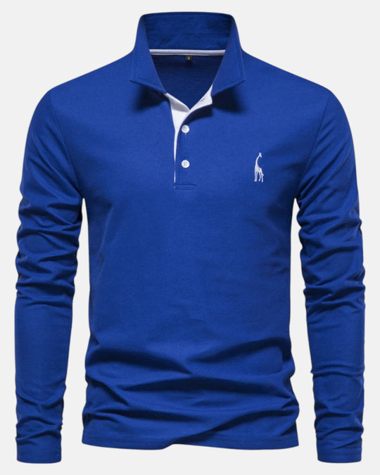 Frank – Long - Sleeve Polo Shirt - Blue - EUR XL 85 - 95kg - Old Money Fashion