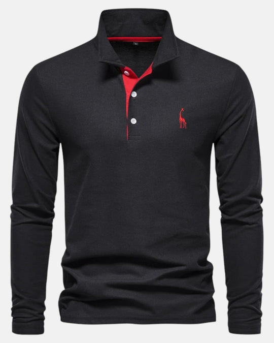 Frank – Long - Sleeve Polo Shirt - Black - EUR XL 85 - 95kg - Old Money Fashion