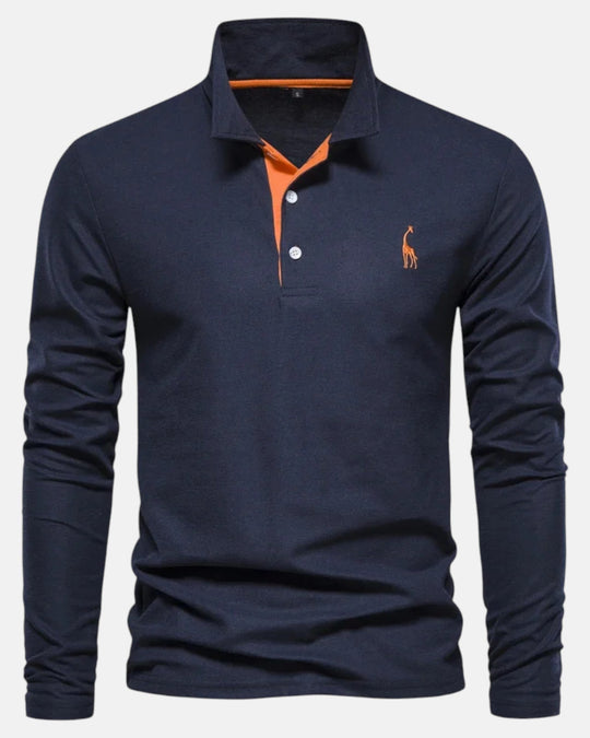 Frank – Long - Sleeve Polo Shirt - Navy - EUR XL 85 - 95kg - Old Money Fashion