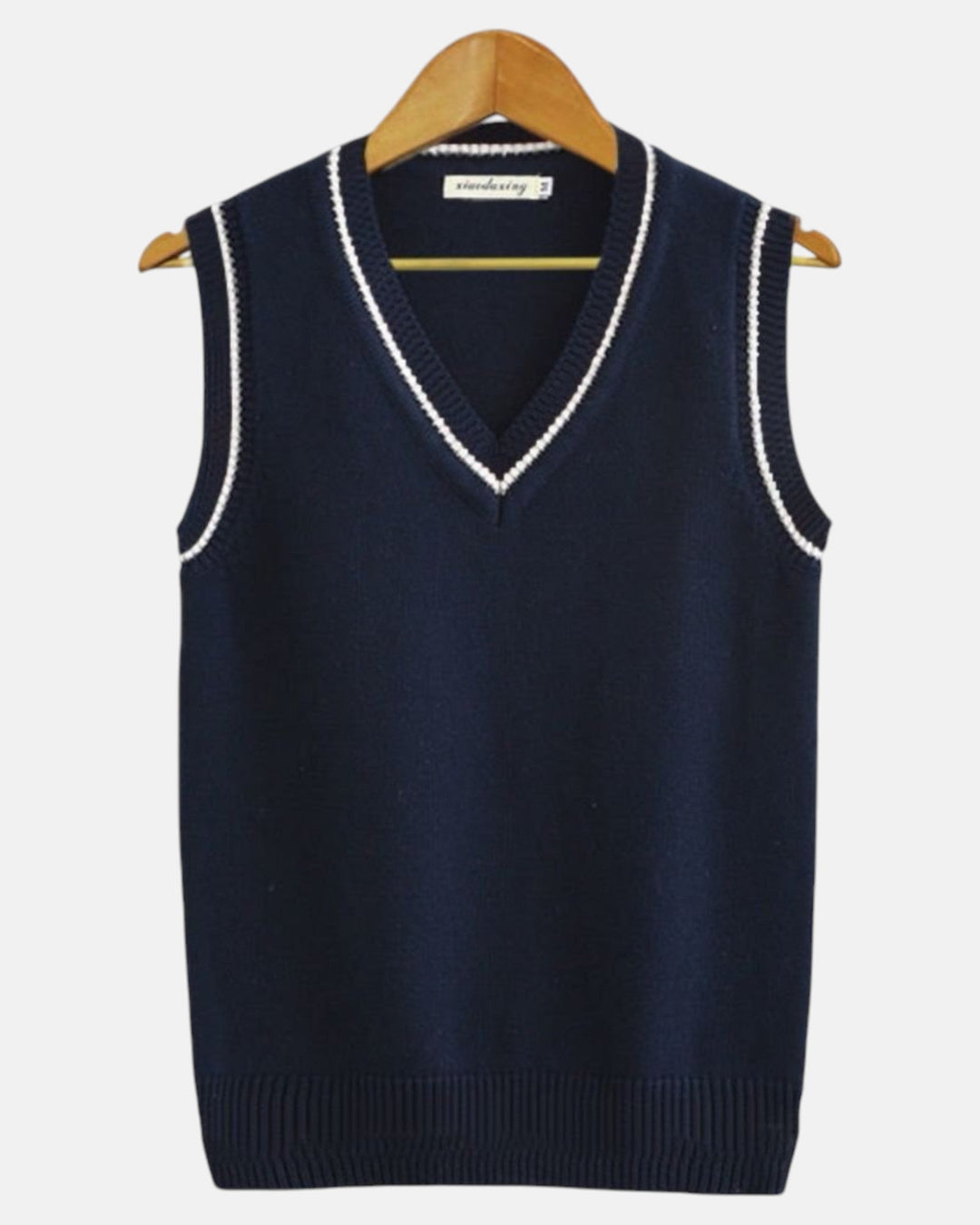 Liam – Knitted V - Neck Sleeveless Sweater - Navy Blue - XS - Old Money Fashion