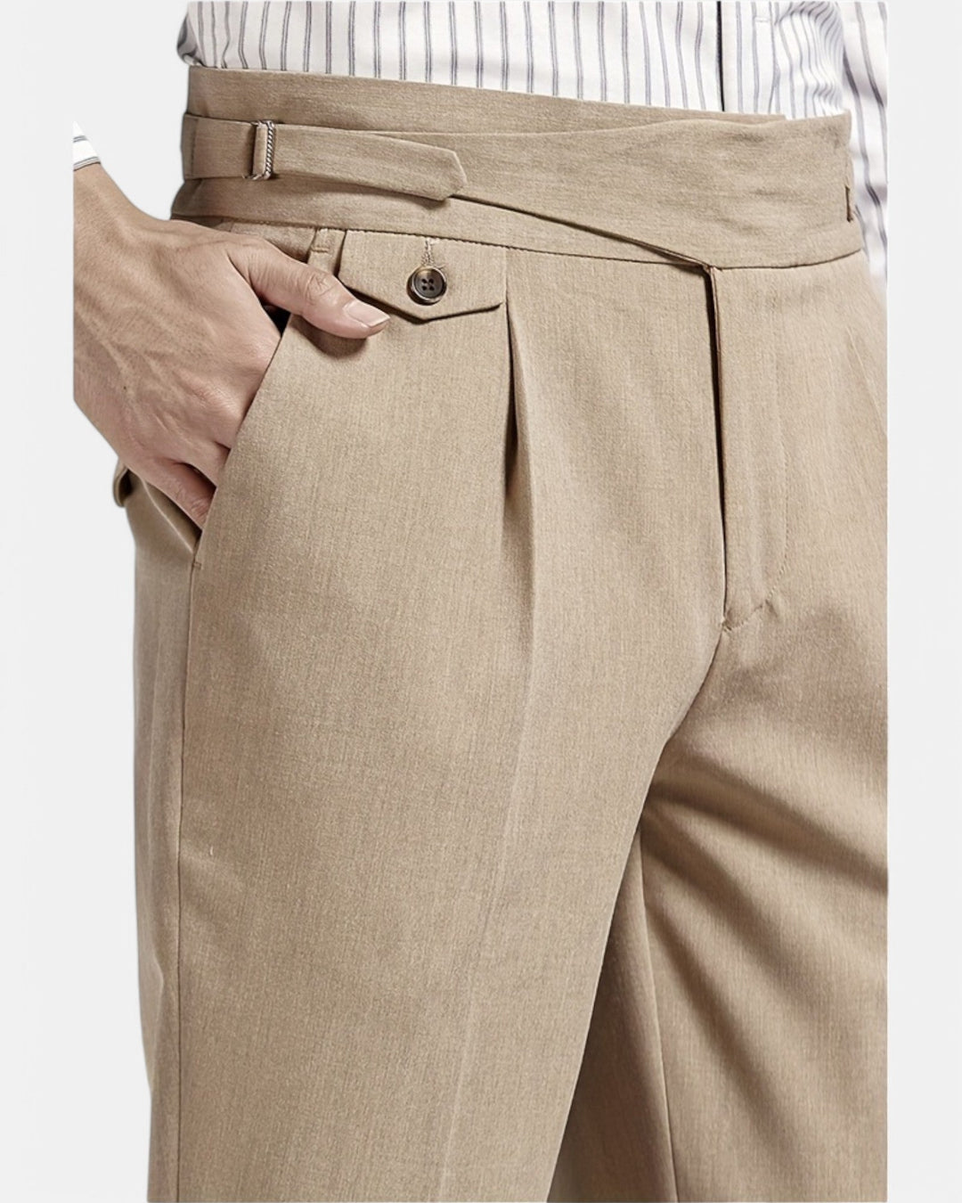 Noah – Stylish Cropped Trousers for All Seasons - Khaki - 30 - Old Money Fashion