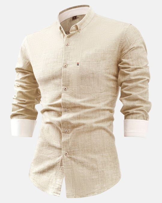 Oliver – Vintage Casual Shirt with Pocket Detail - Beige - XS - Old Money Fashion